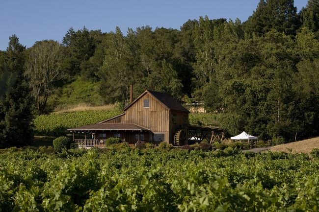 L'entrée de Mill Creek Winery, situé dans la vallée de la rivière russe, à Healdsburg, Californie,