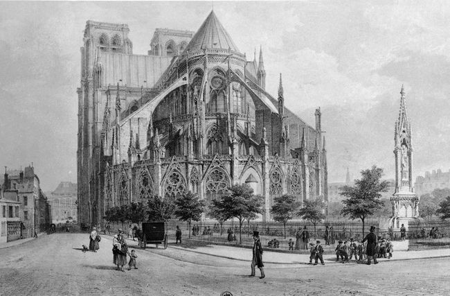 FRANCE - VERS 1850 : Paris.  Abside de Notre-Dame, avant la reconstruction de la flèche.  BNF, 1850.