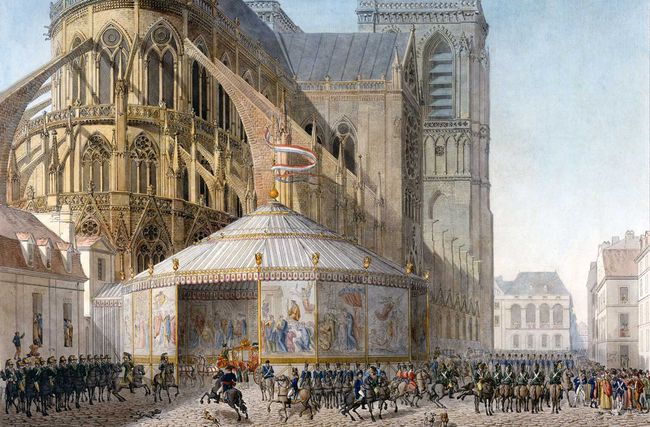 Livre du sacre de Percier et Fontaine : L'Empereur arrivant à Notre-Dame