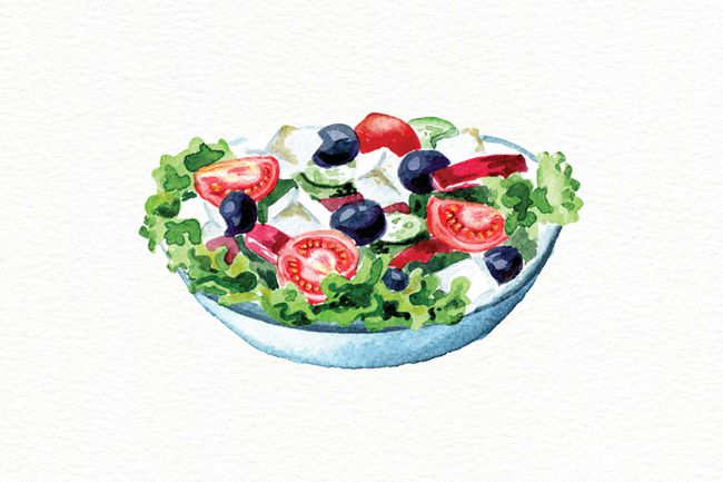 Illustration à l'aquarelle d'une salade d'un bar à salade