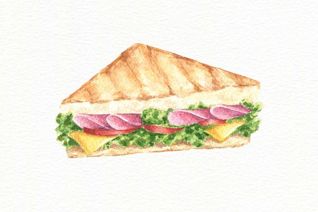 Illustration aquarelle d'un sandwich à la charcuterie