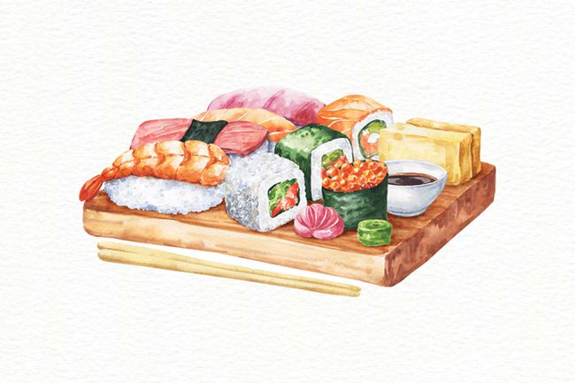 Illustration aquarelle de sushi