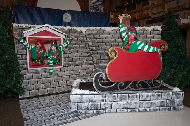 Elfes dans le traîneau du Père Noël sur un toit du zoo de Columbus
