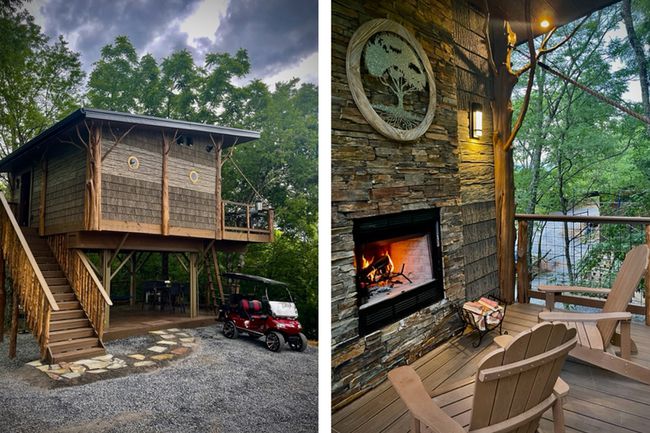 Extérieur et intérieur du Sanctuary Treehouse Resort près du parc national des Great Smoky Mountain