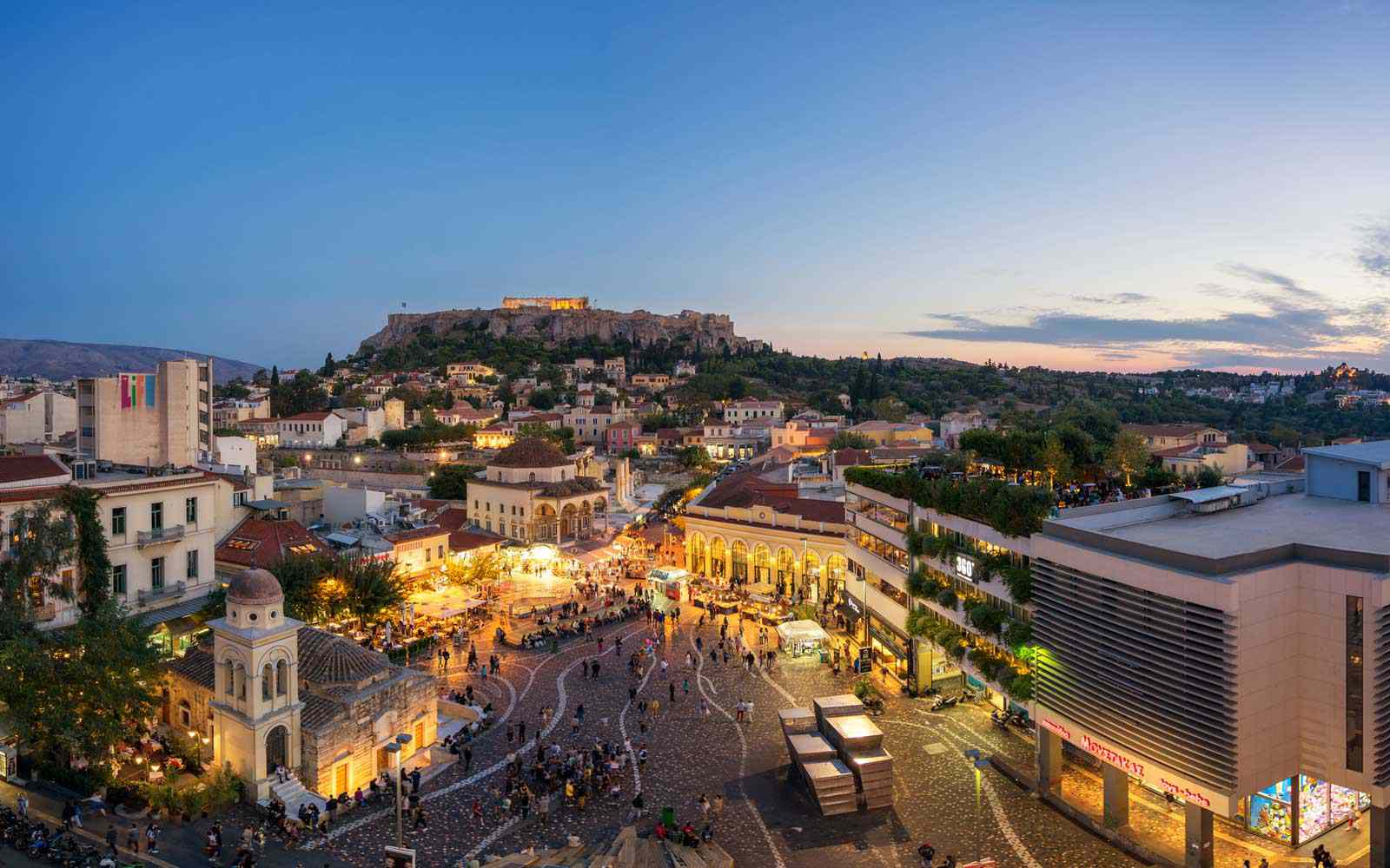 Place Monastiraki et Acropole d'Athènes, Grèce