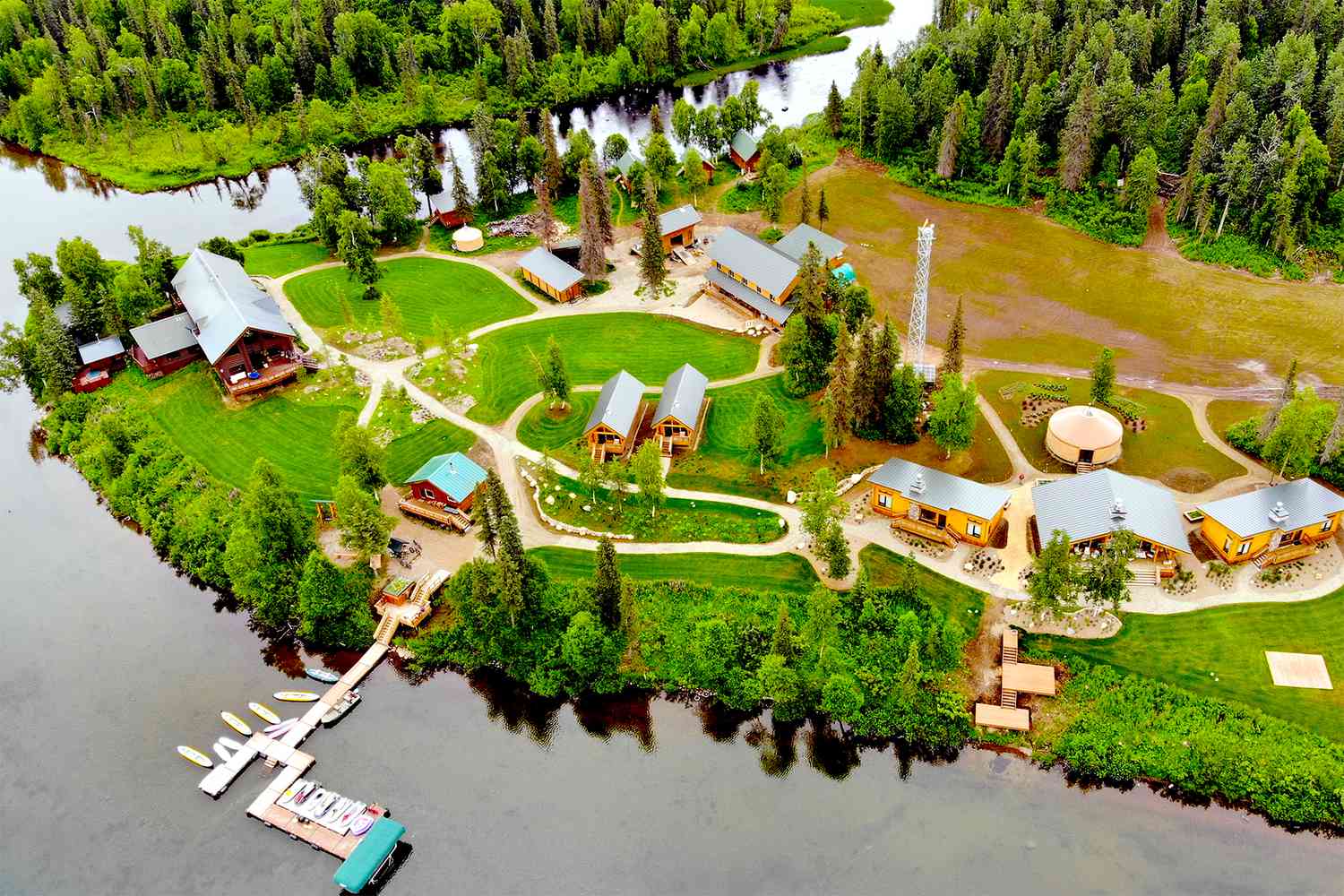 Vue aérienne du Tordrillo Mountain Lodge