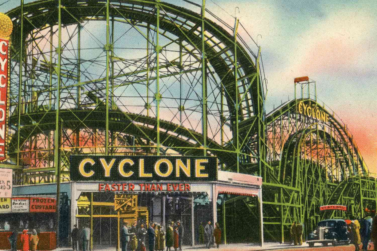 Carte postale des montagnes russes Archival Cyclone