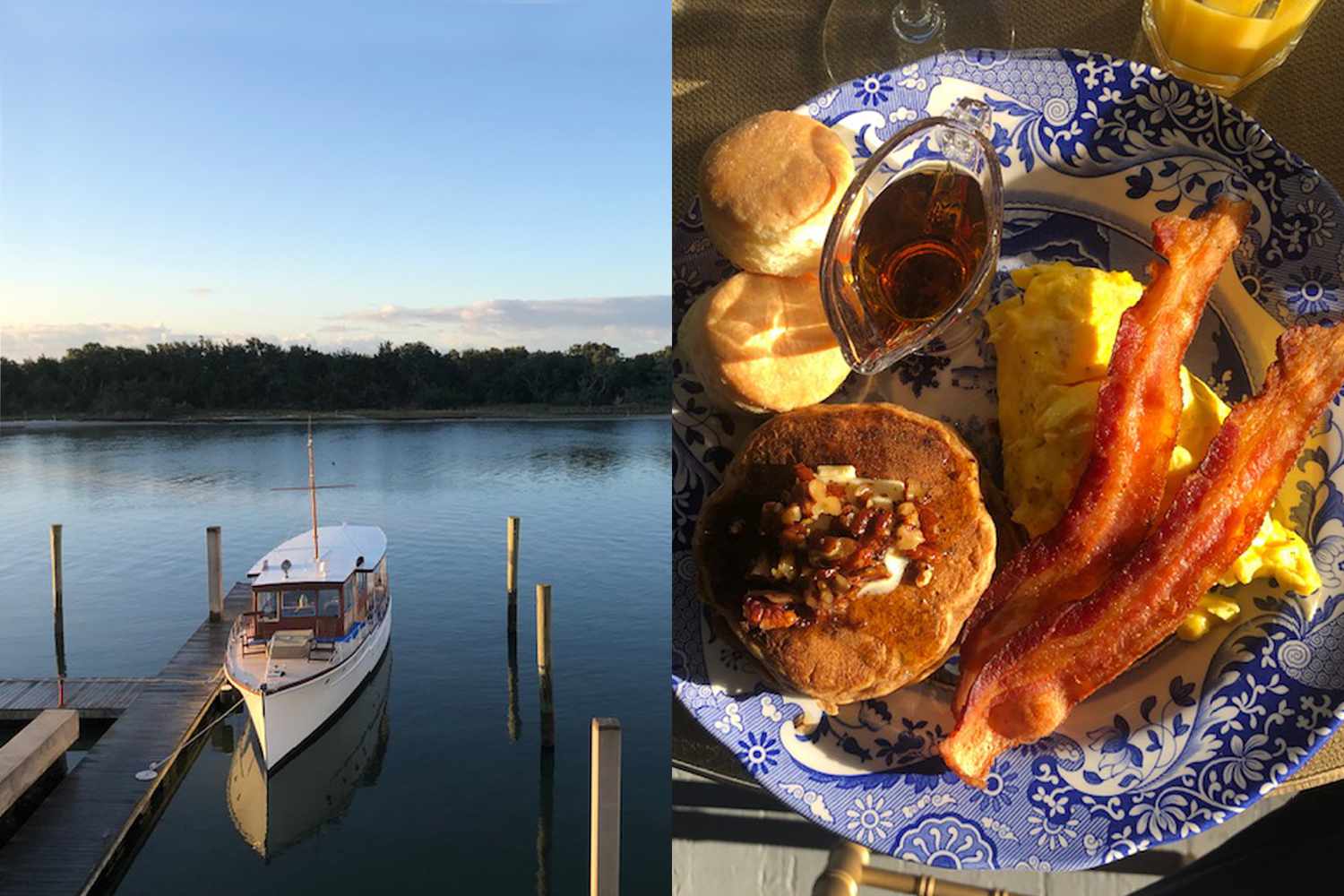 Bateau dans une marina à Beaufort NC et un petit-déjeuner d'Elmwood 1812