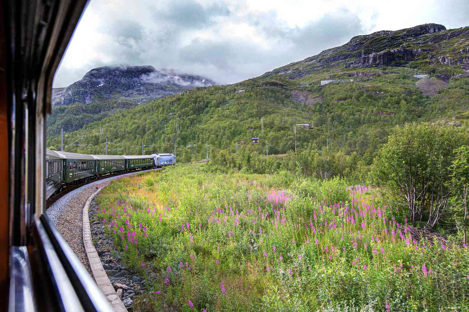 Vue spectaculaire depuis le célèbre train norvégien Flåm qui monte à grande vitesse en direction de la gare de Myrdal.  Considéré comme l'un des plus beaux trajets ferroviaires de la planète.