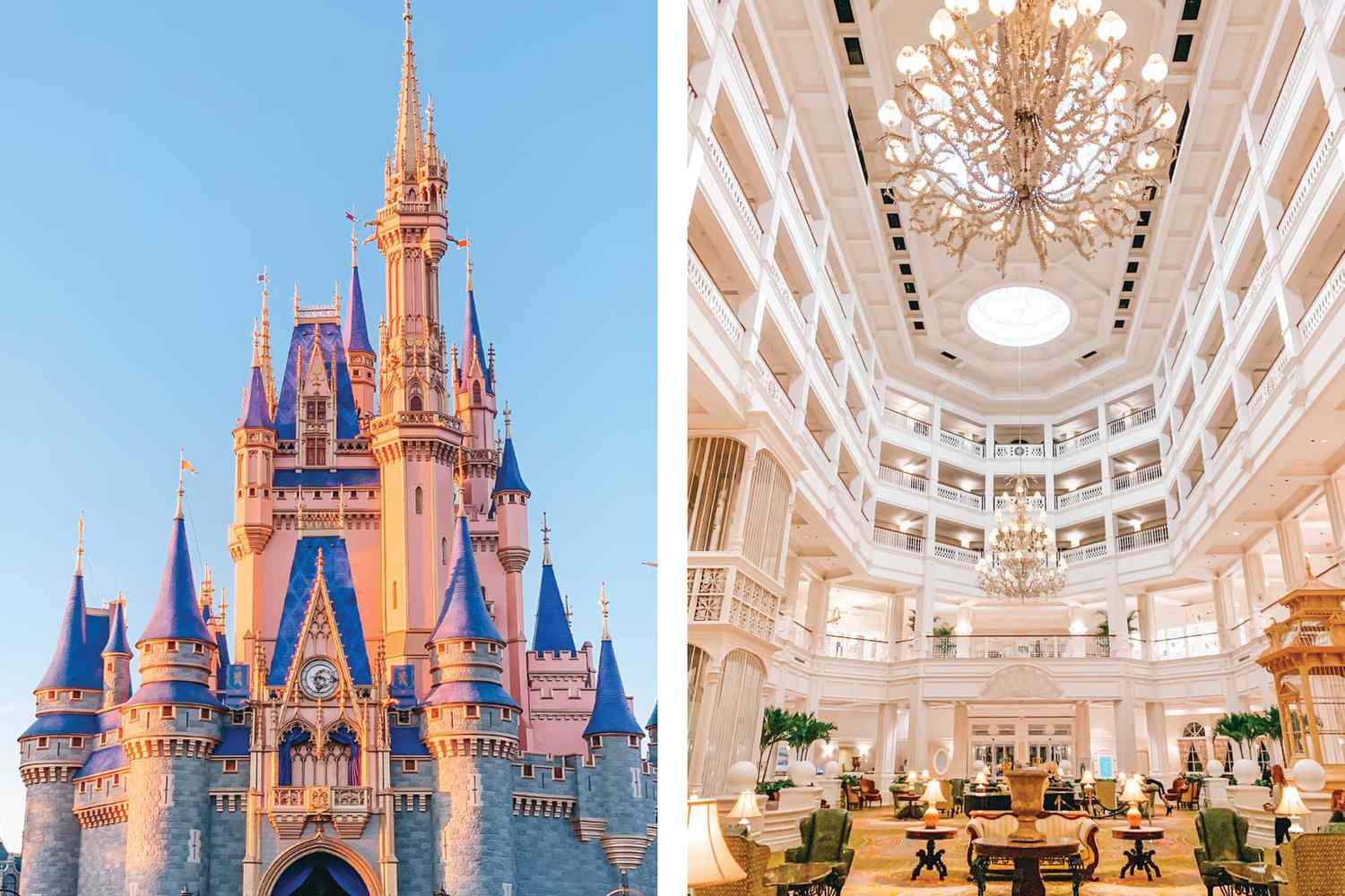 Disney World Magic Kingdom et le hall intérieur d'un hôtel Disney World Resort