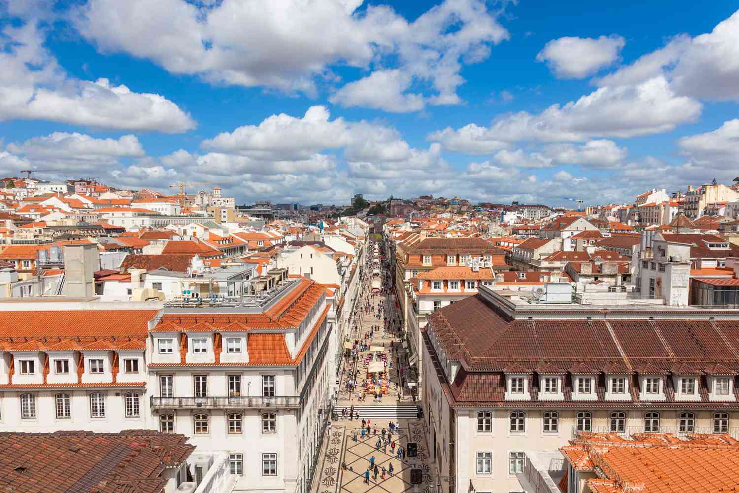 Vue aérienne de la rue Augusta, près de la place du Commerce, à Lisbonne, Portugal